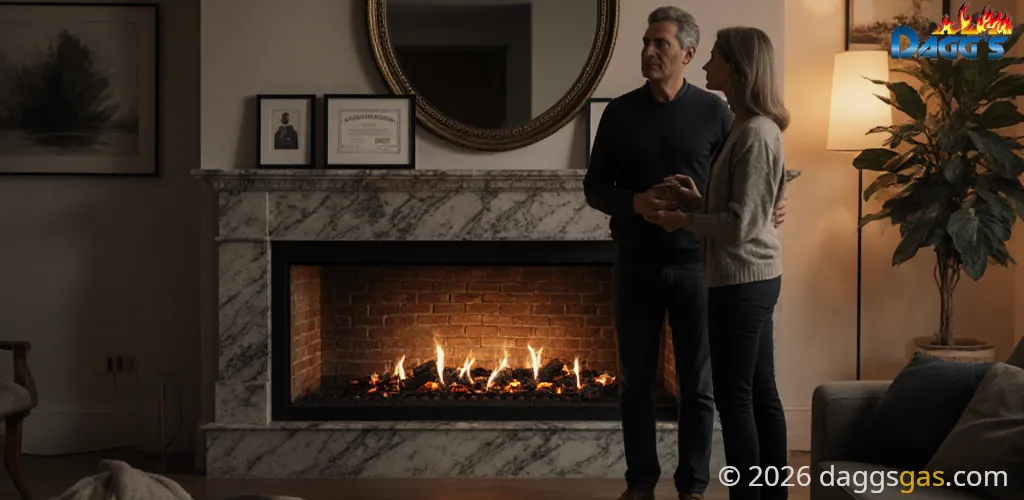 Inside Dagg's Gas Contracting fireplace showroom in Coquitlam, showcasing a variety of gas, electric, and wood-burning fireplace options for home heating and decor 2026.
